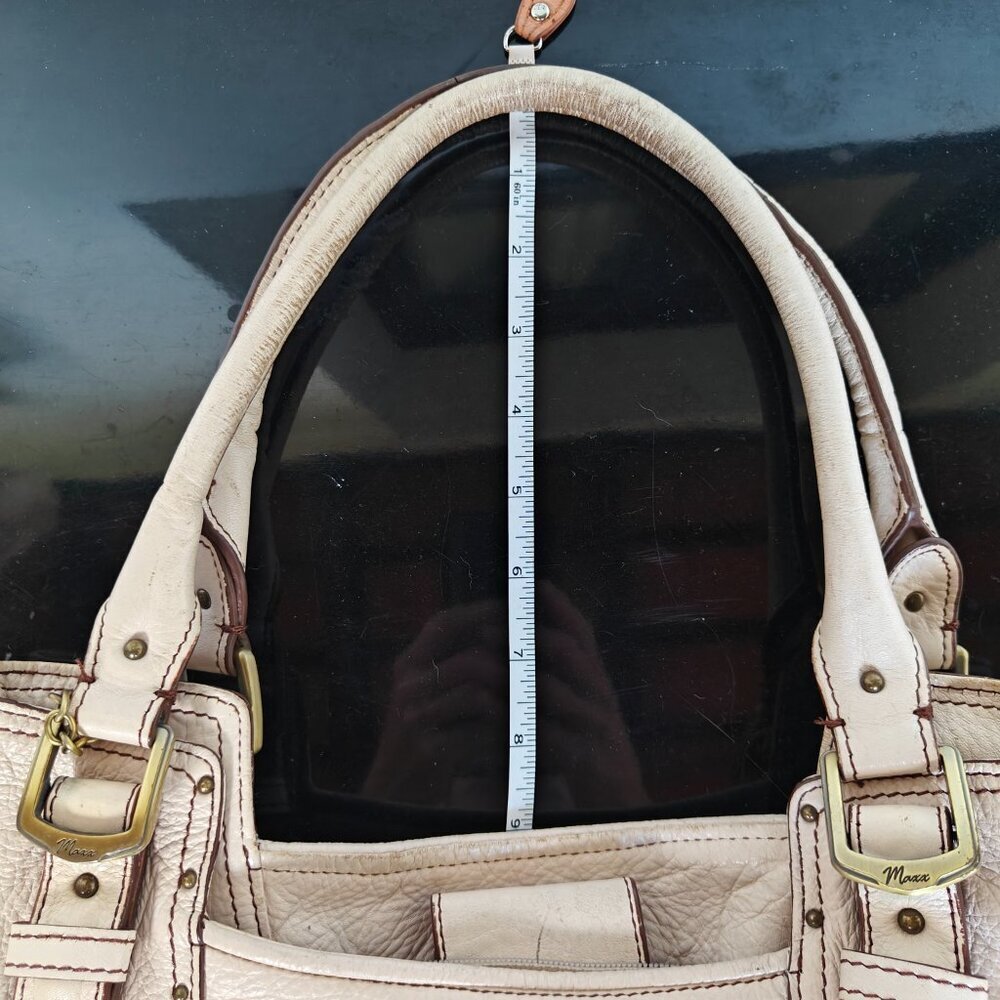 Maxx New York Leather Tote Bag Beige Pebbled Shoulder Satchel Brass Hardware - Picture 10 of 10